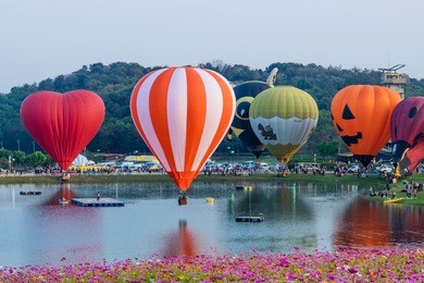 chiangrai thailand - febuary 16 2017 : singha park international balloon fiesta 2017 in singha park, chiang rai, thailand.