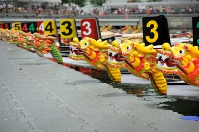 dragon boats at the dock.