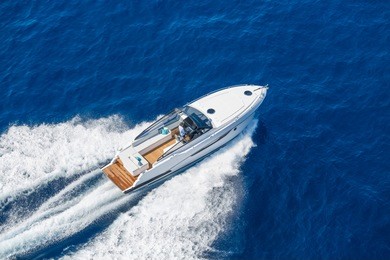 aerial view luxury motor boat