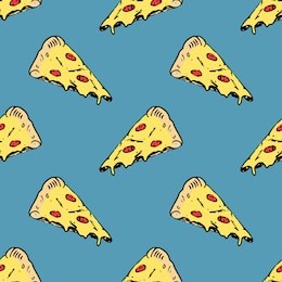 pizza seamless pattern hand drawn sketch. whole pizza and slice doodles food background. vector illustration.