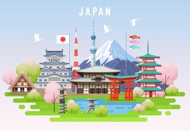 japan spring travel infographic. vector travel places and landmarks.