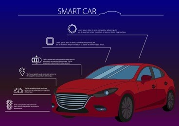 smart or intelligent car vector concept. futuristic automotive technology with autonomous driving, driverless cars. vector illustration.