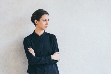 cool woman looking far away