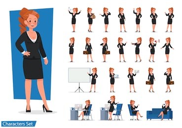 set of business woman showing different gestures character vector design. 