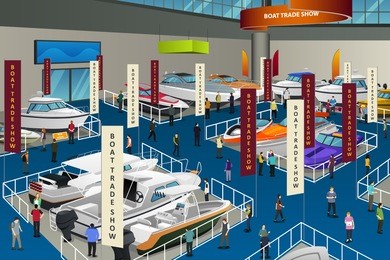a vector illustration of people attending boat show 