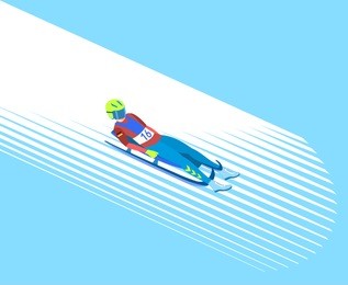 winter sport luge. athlete on a sledge (face up) on a snowy track. raster version.