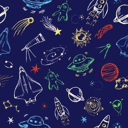 seamless pattern with hand drawn cosmic elements.