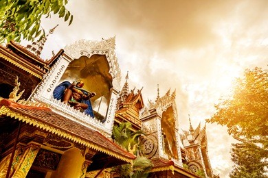 beautiful buildings in ancient temples in xishuangbanna, yunnan, china.