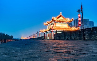 ancient city wall at night, xi'an,china