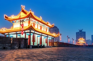 ancient city wall at night, xi'an,china