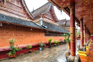 beautiful buildings in ancient temples in xishuangbanna, yunnan, china.