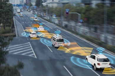 sensing system and wireless communication network of vehicle. autonomous car. driverless car. self driving vehicle.