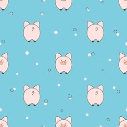 seamless pattern with cute little pigs on blue background. vector illustration for kids design.