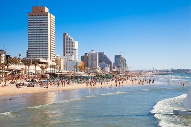 panoramic view of the  tel-aviv public beach on mediterranean sea. israel
