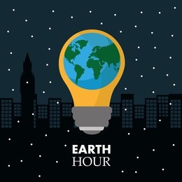 earth hour in the light bulb scene night town