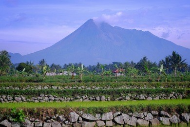 amazing view of merapi volcano.