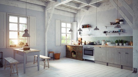 vintage style kitchen interior. 3d rendering concept design