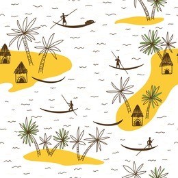 abstract vector seamless pattern with african tribe houses on white background. can be printed and used as wrapping paper, wallpaper, textile, background, etc.