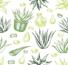 seamless pattern with aloe vera