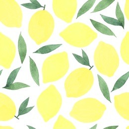 watercolour seamless pattern. lemons and leaves