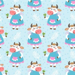 seamless pattern with cute cartoon cow vector illustration