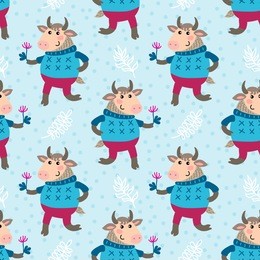 seamless pattern with cute cartoon goat vector illustration