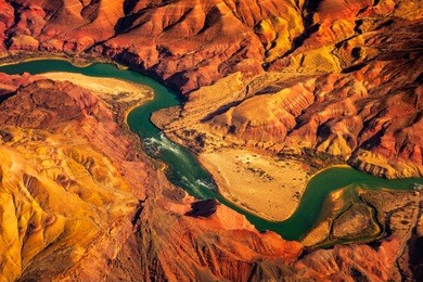 aerial landscape view of colorado river in grand canyon, arizona, usa