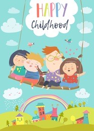 happy kids flying on a swing