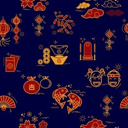seamless pattern with chinese new year elements.pattern with asian elements.traditional asian wave pattern in japanese or chinese style.golden floral and geometric background.vector illustration.