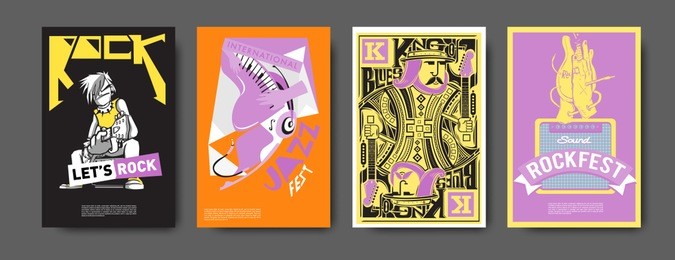 vector set of music event poster design template. rock, jazz, blues and hip hop poster design. eps 10. 