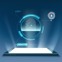 smartphone with a white screen. fingerprint scanning. technological background with hud interface. stock vector illustration.