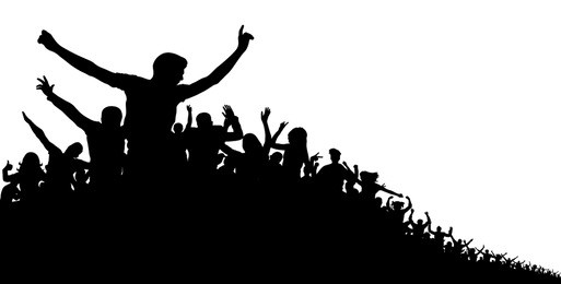 crowd of people, vector silhouette background. concert, party, sport, sports fans, cheerful applause