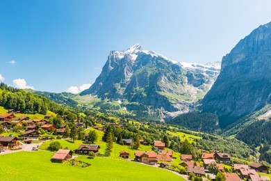 grindelwald is a village in the interlaken oberhasli district in the canton of berne in switzerland. arial view