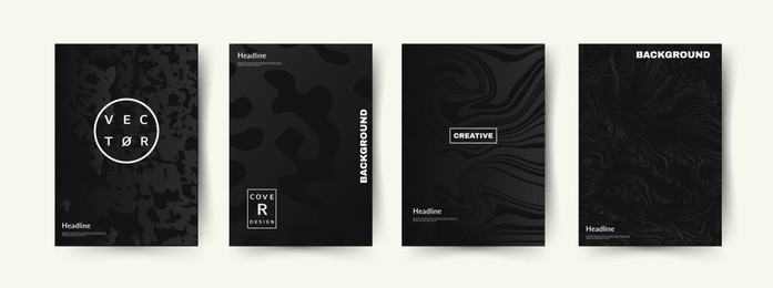 elegant black color covers set. abstract shapes with gradients. trendy design. eps10 vector.