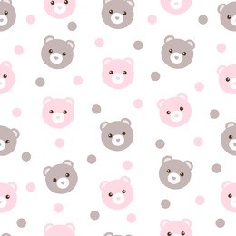 seamless pattern of cute pastel pink and brown bears with polka dots.
great for children's textiles, bed linen, gift wrap and gender reveal parties.