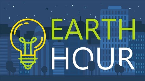 earth hour banner with lamp and text. ecology poster. vector