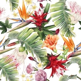 seamless floral pattern with tropical flowers, watercolor.
