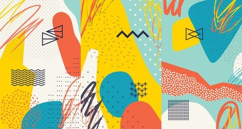 creative doodle art header with different shapes and textures. collage. vector
