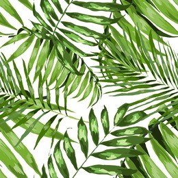 watercolor seamless pattern with tropical leaves: palms, monstera, passion fruit. beautiful allover print with hand drawn exotic plants. swimwear botanical design. vector.
