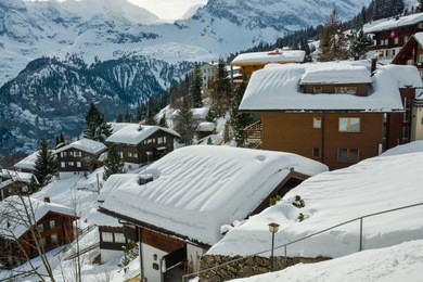small snowy village of murren in bernese alps, switzerland