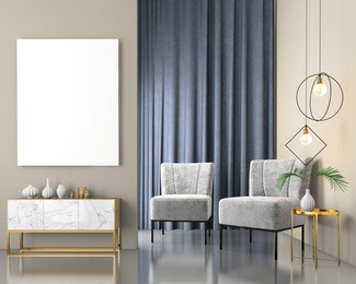 mock up interior background with velvet armchairs, scandinavian style, 3d render