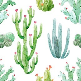 watercolor, pattern, cacti, tropical wallpaper