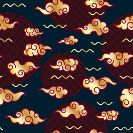 seamless pattern with traditional chinese cloud, asian elements for wrapping paper, background greeting card - happy chinese new year. vector illustration.