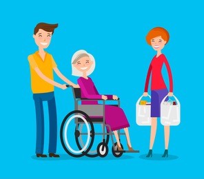 caregiver, volunteerism. nursing or care of patients concept. cartoon vector illustration