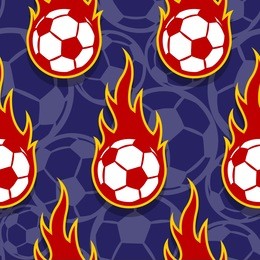 seamless pattern with football soccer ball icons and flames. vector illustration. ideal for wallpaper, wrapping, packaging, fabric design and any kind of decoration.