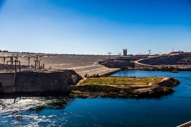 aswan dam - aswan hydroelectric power station and nasser lake, egypt