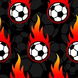 seamless pattern with football soccer ball icons and flames. vector illustration. ideal for wallpaper, wrapping, packaging, fabric design and any kind of decoration.