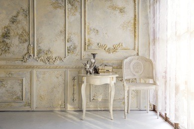 decoration living room antique style in morning light for background