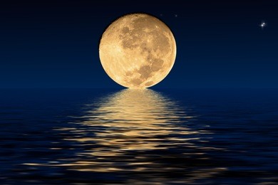planet moon and shadows in the water. elements furnished by nasa.