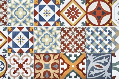texture of ceramic tiles in oriental east style. turkish ceramic tiles lined on the wall. ready idea for your design                                                                                 
